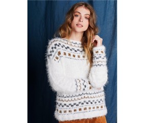 Patron tricot gratuit Pull jacquard col bâteau