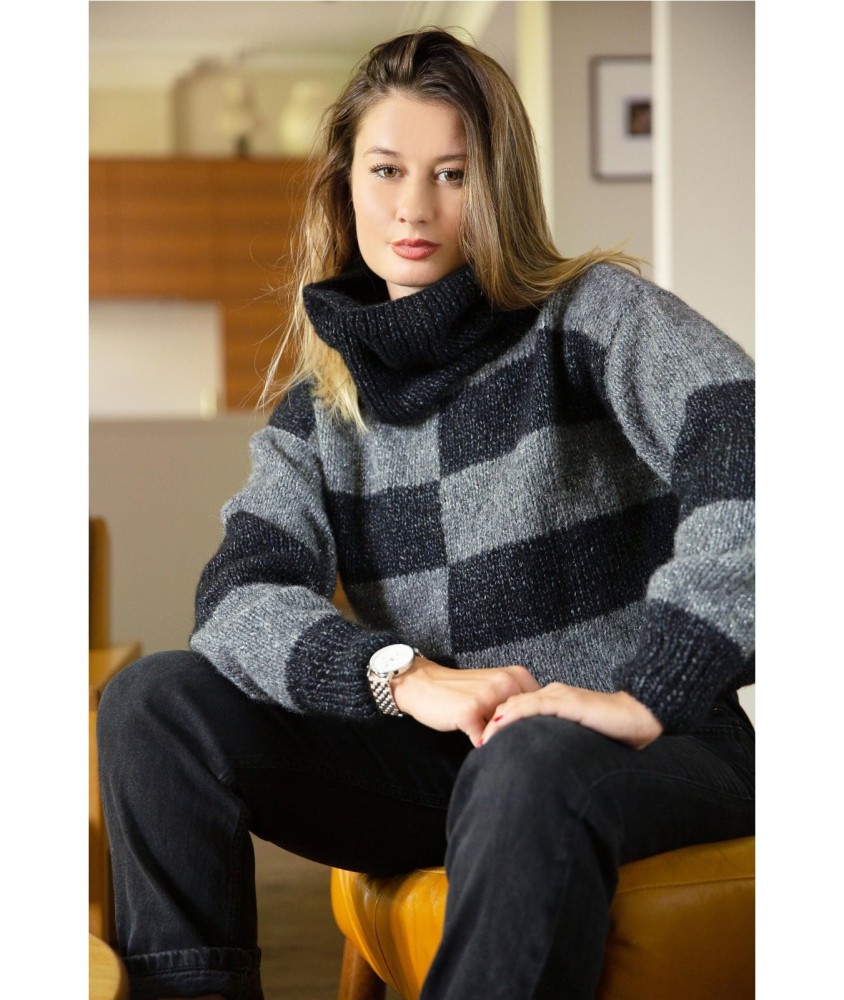 Patron tricot gratuit Pull damier col boule