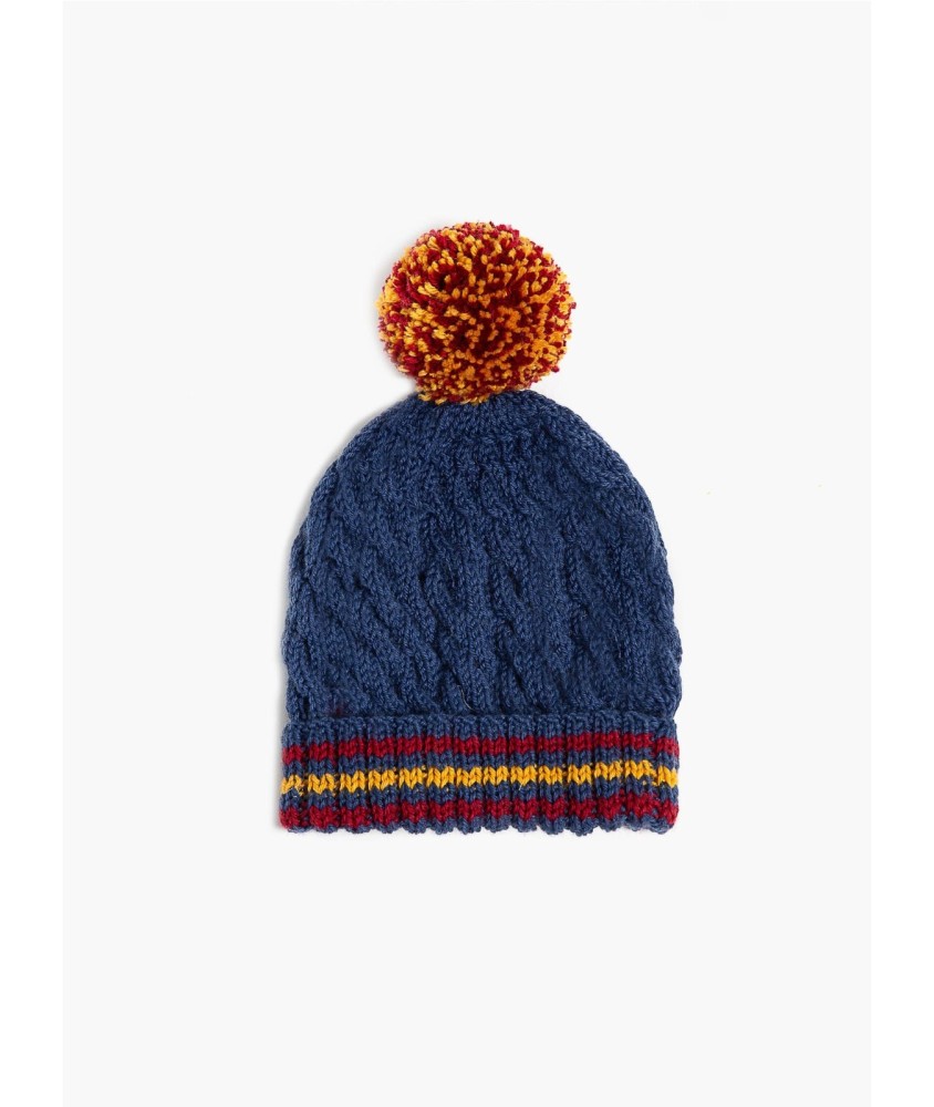 Patron gratuit Bonnet à torsades pompon bicolore