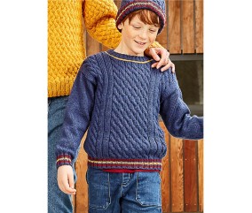 Patron tricot gratuit Pull à torsades bordures rayées
