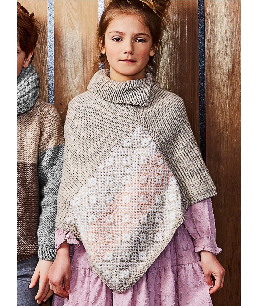 Patron tricot Poncho jacquard - Bergère de France