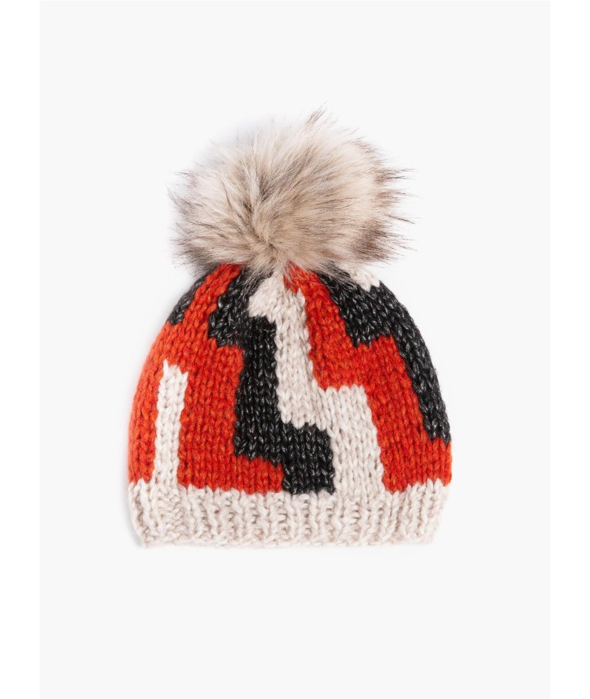 Patron tricot gratuit Bonnet jacquard pompon fourrure