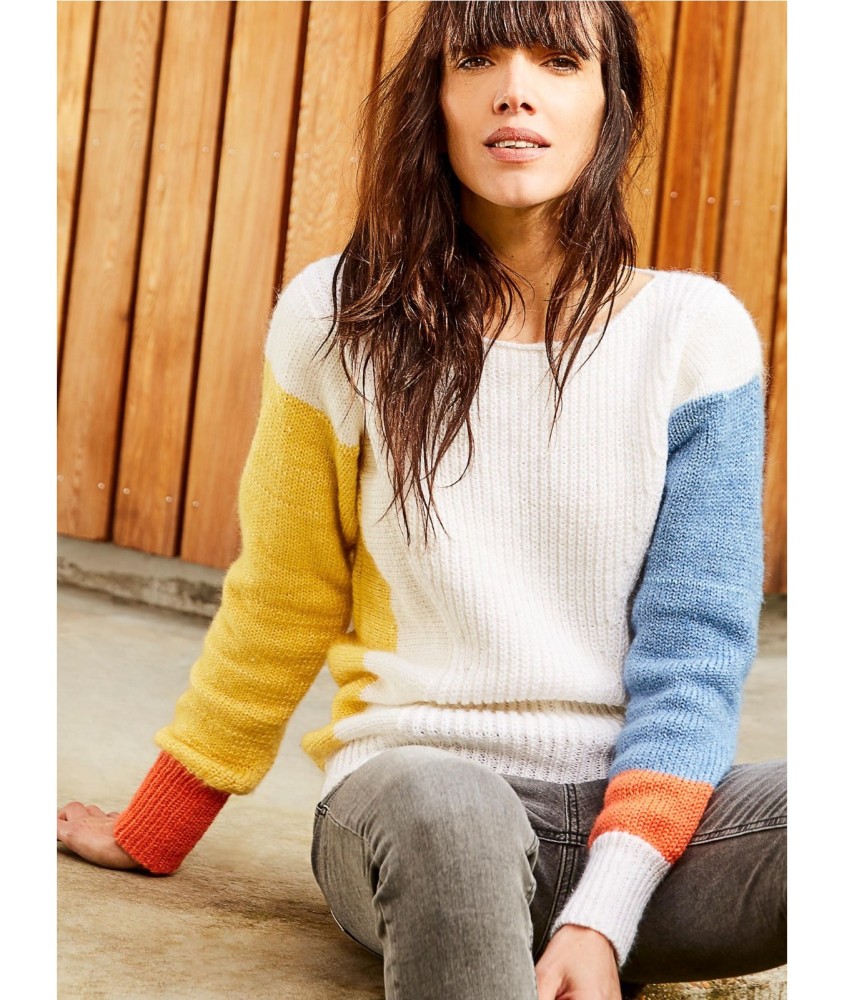 Patron tricot gratuit Pull color block col bateau