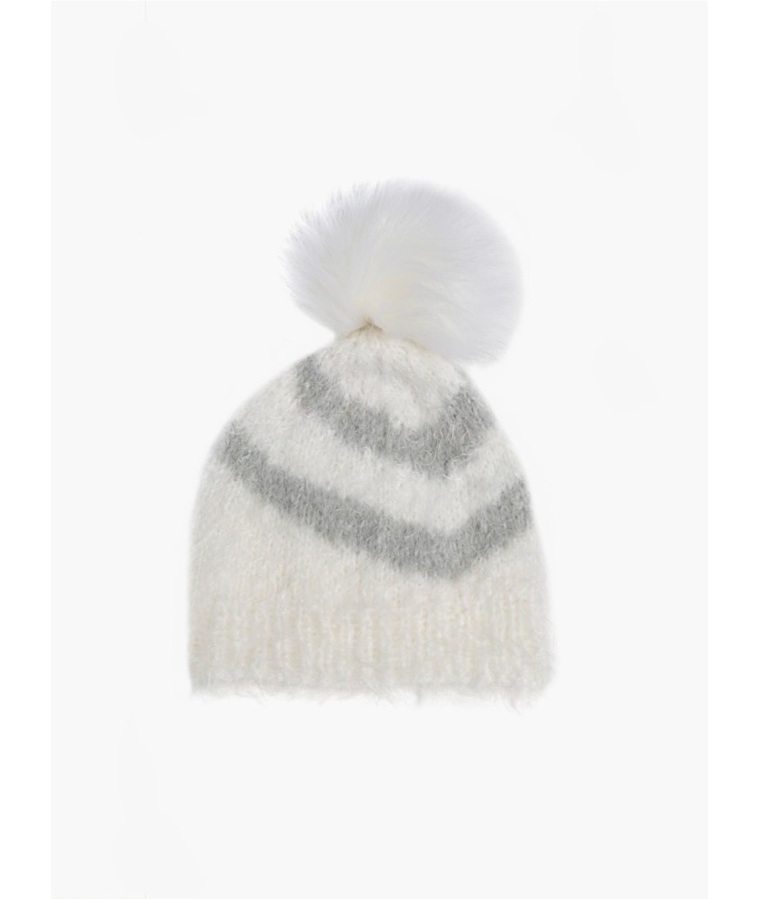 Patron tricot gratuit Bonnet zèbre à pompon fourrure