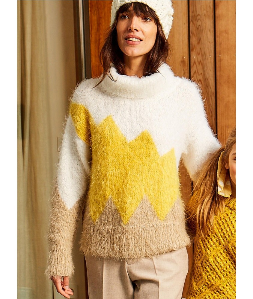 Patron tricot gratuit Pull jacquard col boule