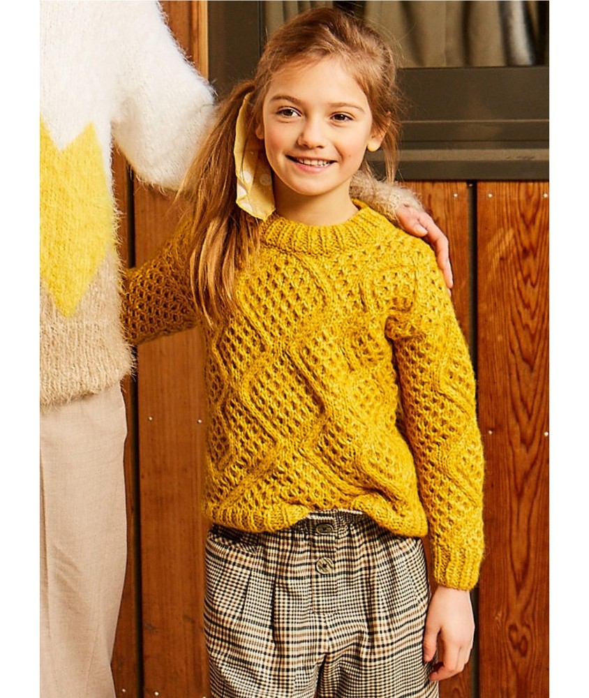 Patron tricot gratuit Pull col rond multi points