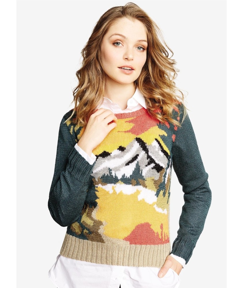 Patron tricot gratuit Pull fin jacquard paysage
