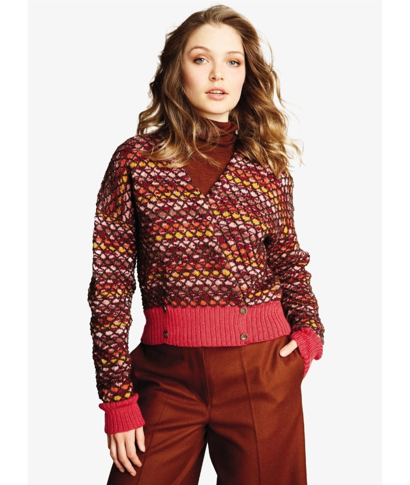 Patron tricot gratuit Cache-cœur fin multicolore