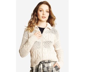 Patron tricot gratuit Gilet zippé ajouré et torsadé