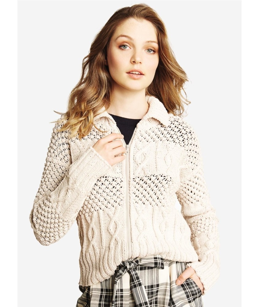 Patron tricot gratuit Gilet zippé ajouré et torsadé
