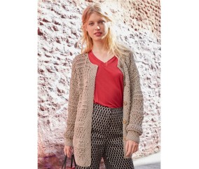 Patron tricot gratuit Veste longue ajourée col rond