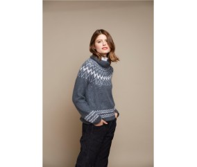 Patron gratuit Pull mohair empiècement jacquard et col roulé