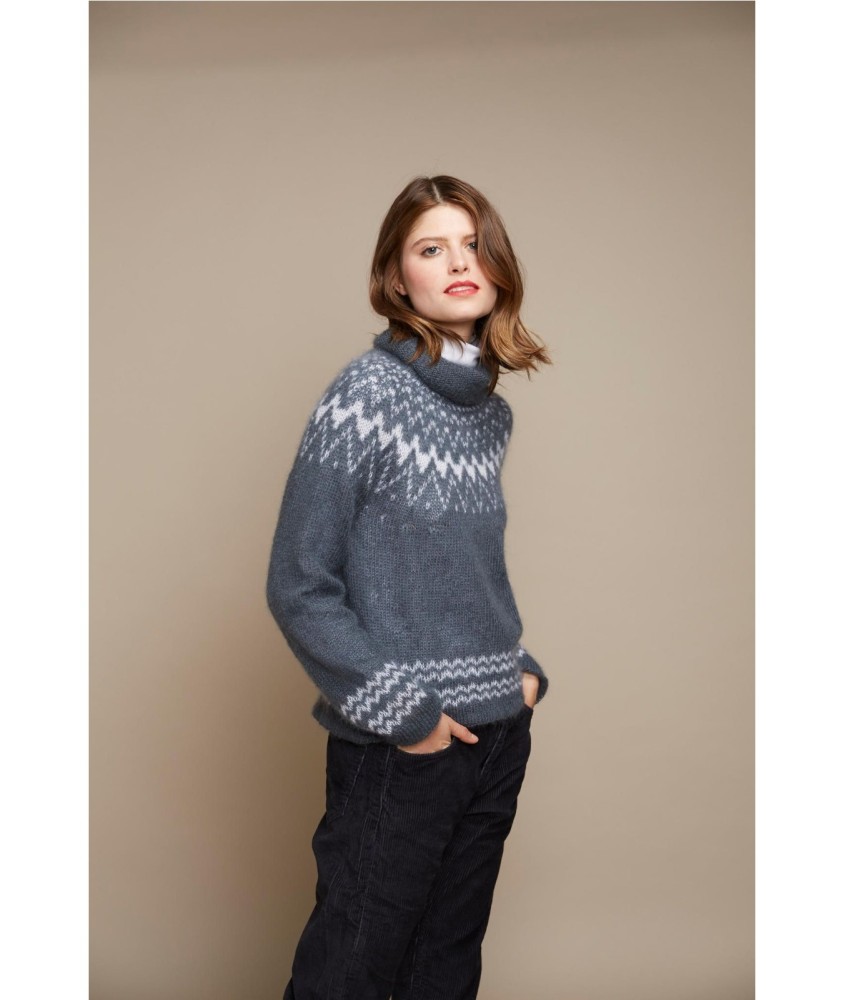 Patron gratuit Pull mohair empiècement jacquard et col roulé