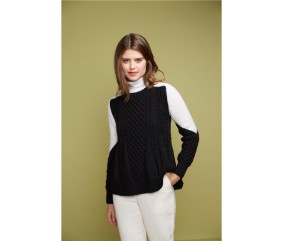 Patron gratuit Pull évasé à torsades et manches bicolores