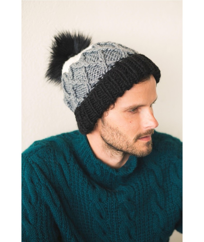 Patron tricot gratuit Bonnet pompon fourrure