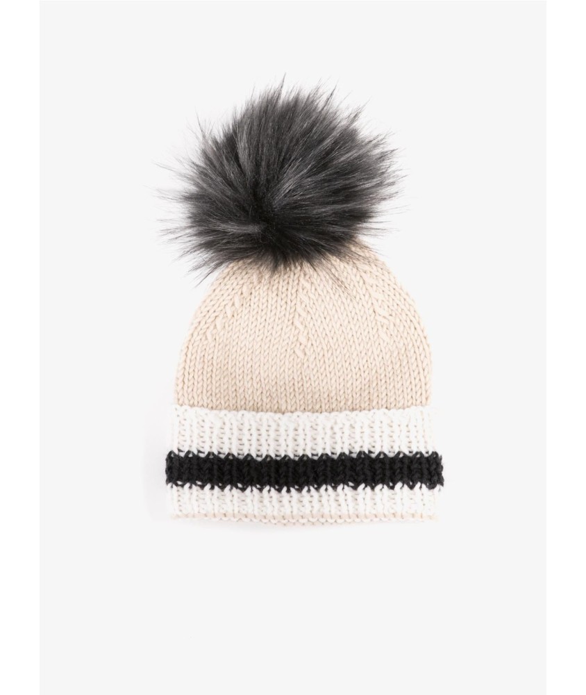 Patron gratuit Bonnet tricolore à pompon fourrure