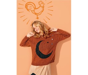 Patron gratuit Pull col rond jacquard lune Florence
