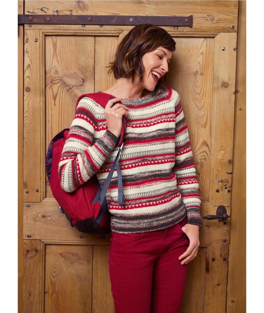 Patron tricot gratuit Pull raglan fin jacquard Gillie