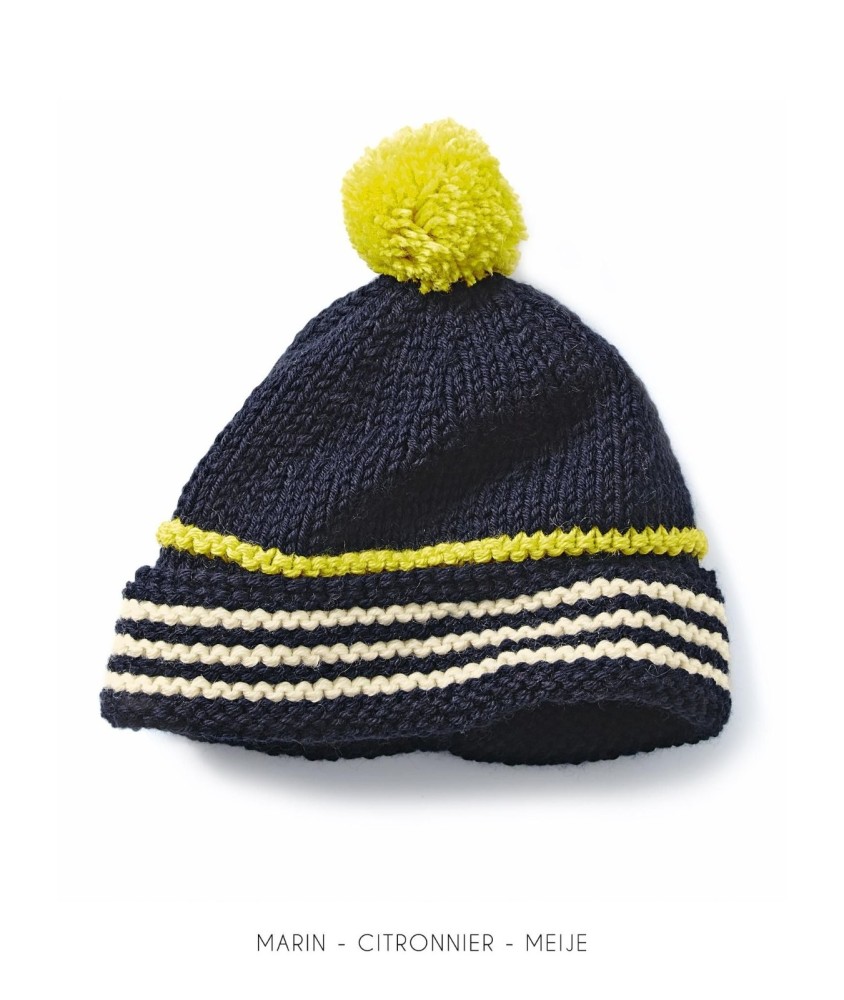 Patron tricot Bonnet pompon Iannis - Bergère de France