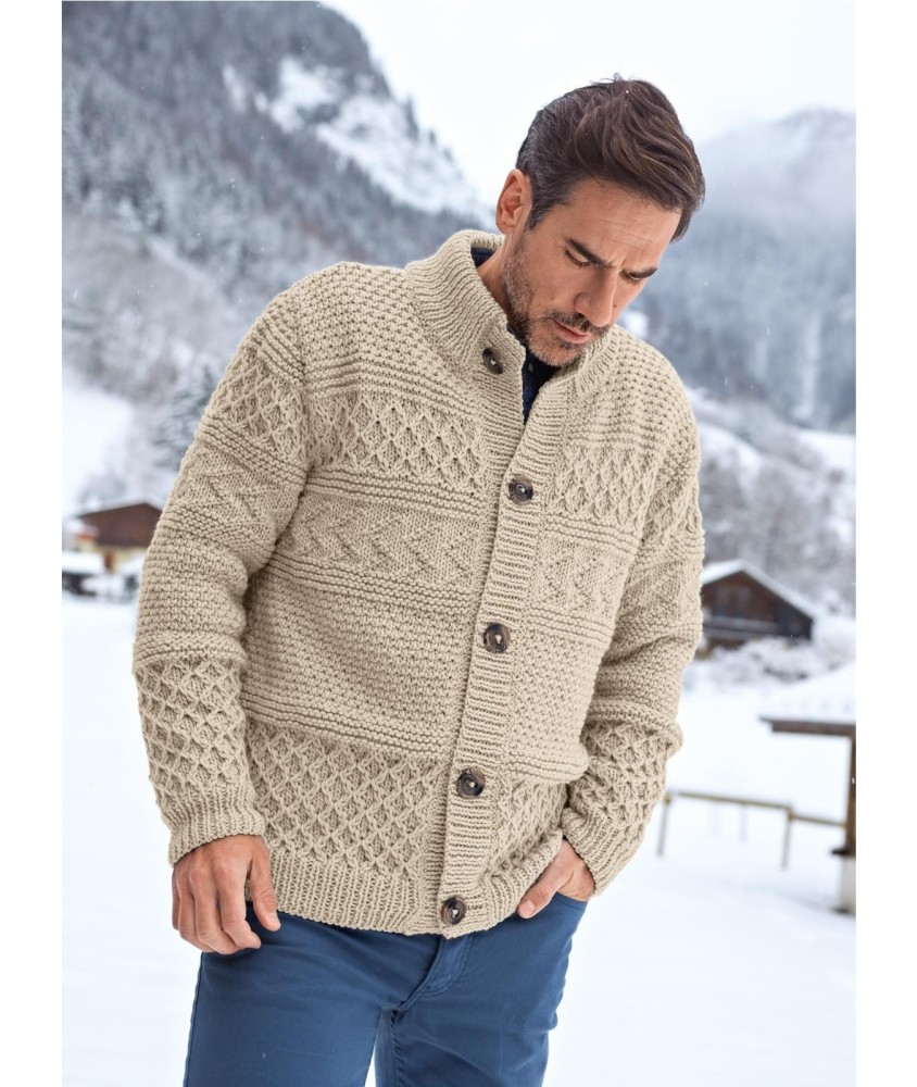 Patron tricot gratuit Gilet homme col montant Mattéo