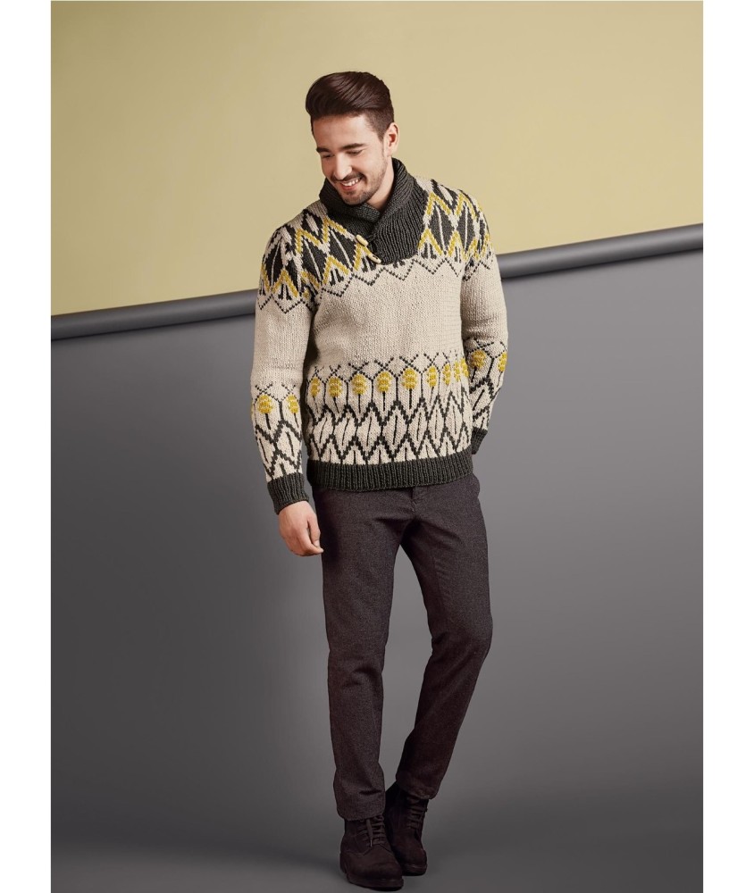 Patron crochet gratuit Pull jacquard col châle Matt
