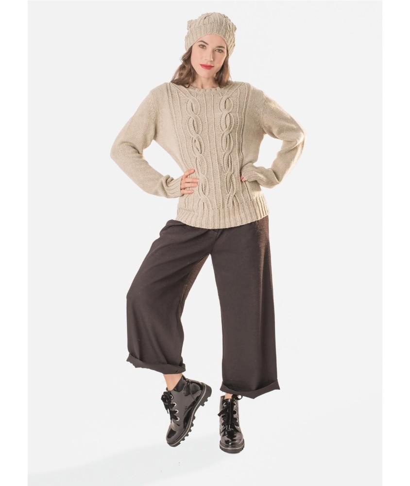 Patron tricot gratuit Pull col rond à torsades