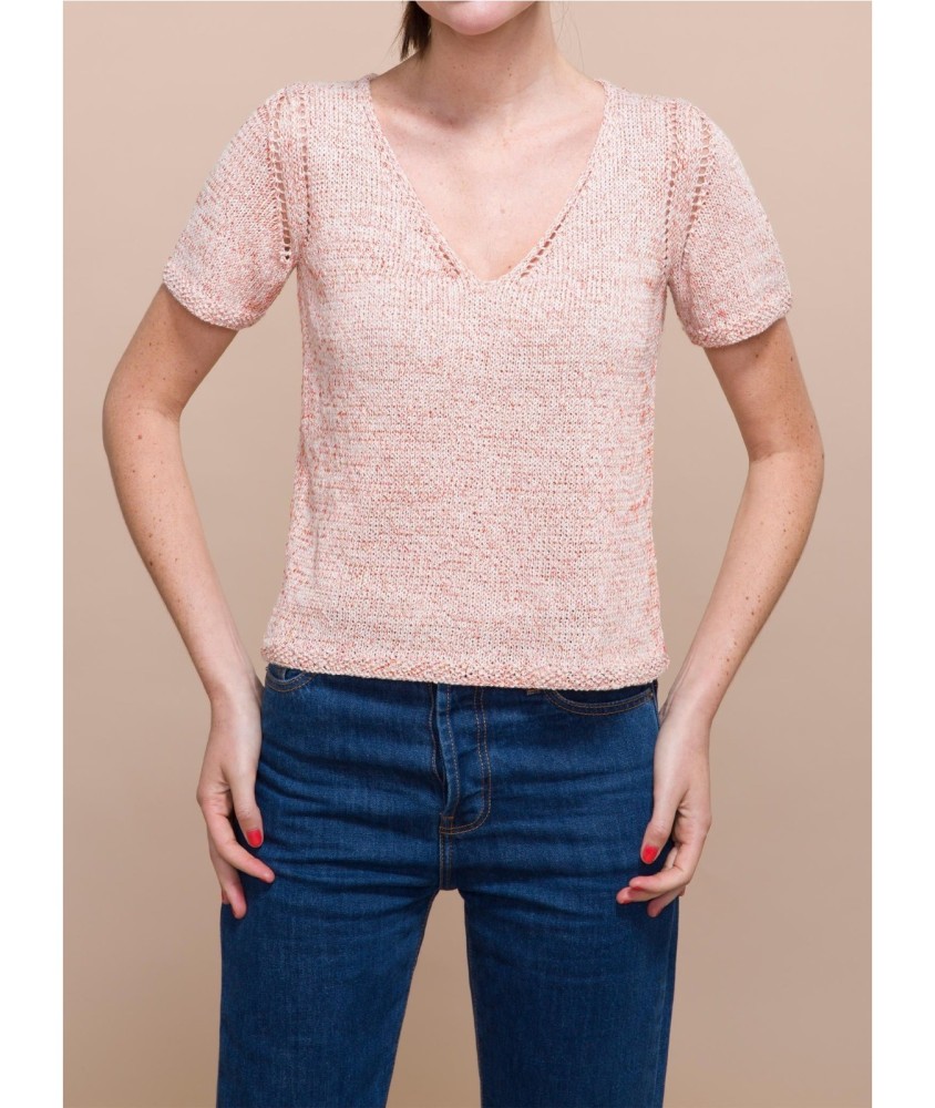 Patron tricot gratuit Pull Manches Courtes Col V