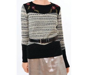 E-MODELE FEMME - PULL BRODÉ COL ROND - BERGÈRE DE FRANCE