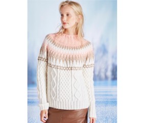 E-MODELE FEMME - PULL À TORSADES EMPIÈCEMENT JACQUARD - BERGÈRE DE FRANCE