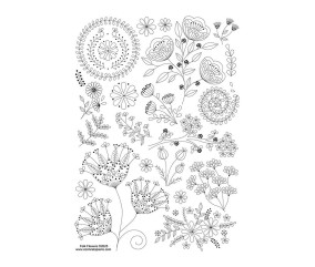 Motifs broderie sur vêtement Corinne Lapierre - Fleurs folk - planche de motifs sur fond blanc