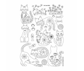 Motifs broderie sur vêtement Corinne Lapierre - Chats folk - planche de motifs sur fond blanc