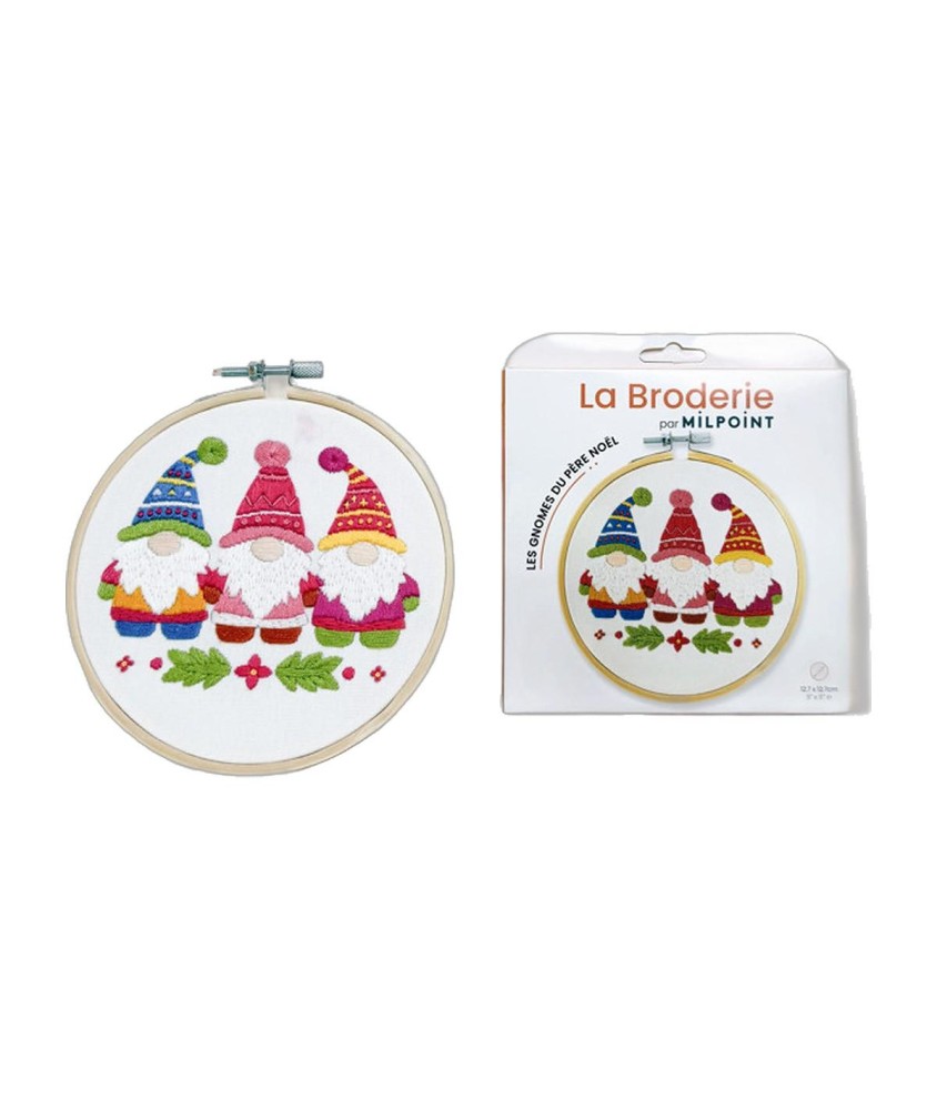 Kit broderie débutant Milpoint - Les gnomes du Père Noël - présentation sur fond blanc