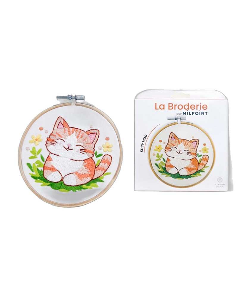 Kit broderie débutant Milpoint - Kitty Mimi - présentation sur fond blanc