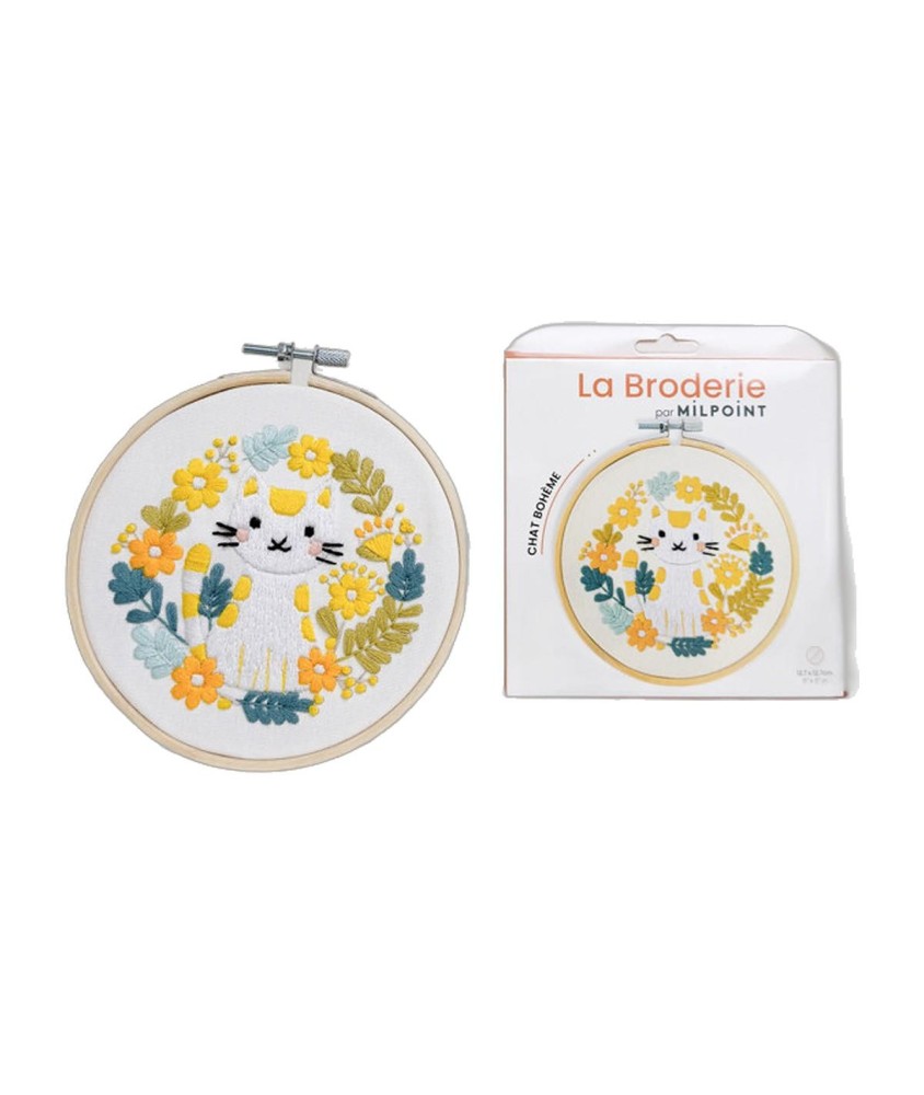 Kit broderie débutant Milpoint - Chat bohème - présentation sur fond blanc