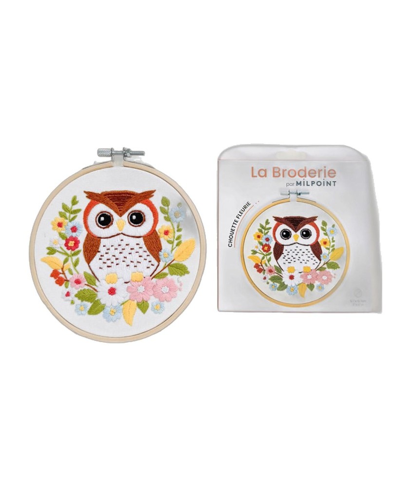 Kit broderie débutant Milpoint - Chouette fleurie - présentation sur fond blanc