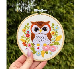 Kit broderie débutant Milpoint - Chouette fleurie - broderie terminée en main