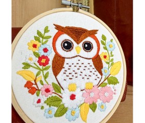 Kit broderie débutant Milpoint - Chouette fleurie - tambour exposé