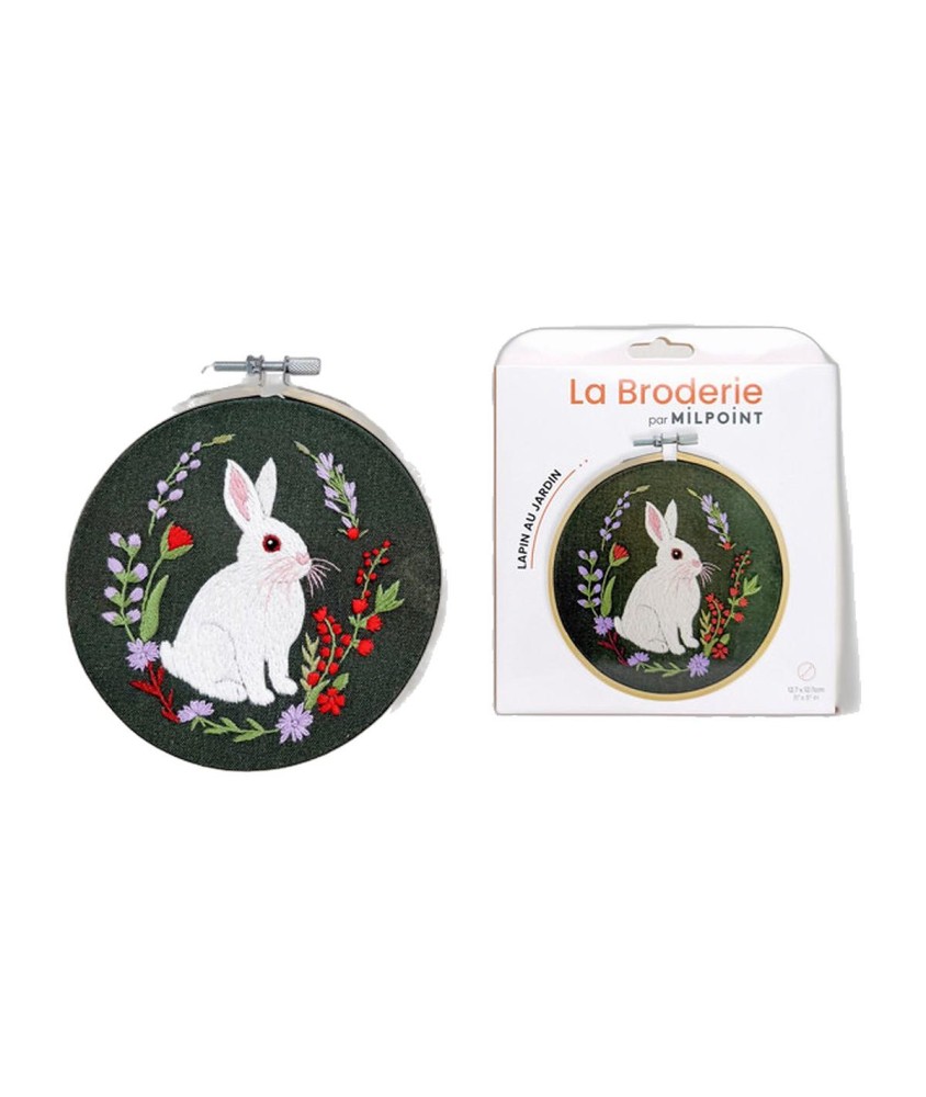 Kit broderie débutant Milpoint - Lapin au jardin - présentation sur fond blanc