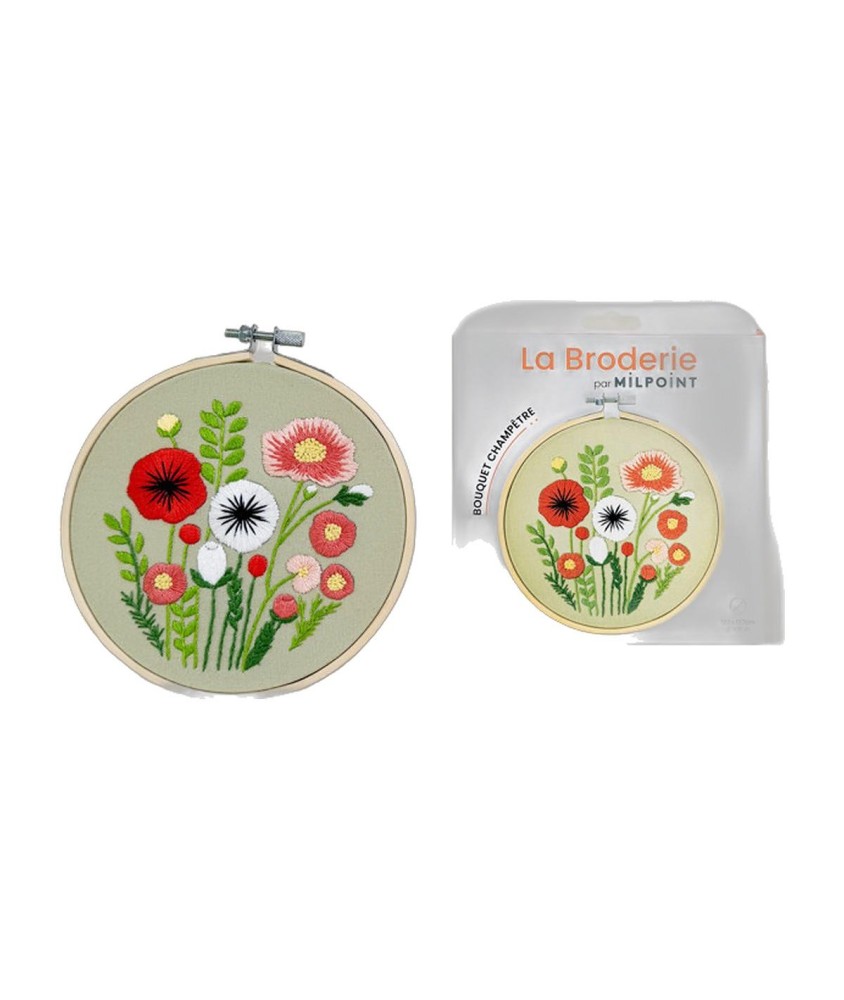 Kit broderie débutant Milpoint - Bouquet champêtre - présentation sur fond blanc
