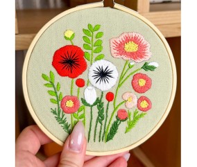 Kit broderie débutant Milpoint - Bouquet champêtre - tambour exposé