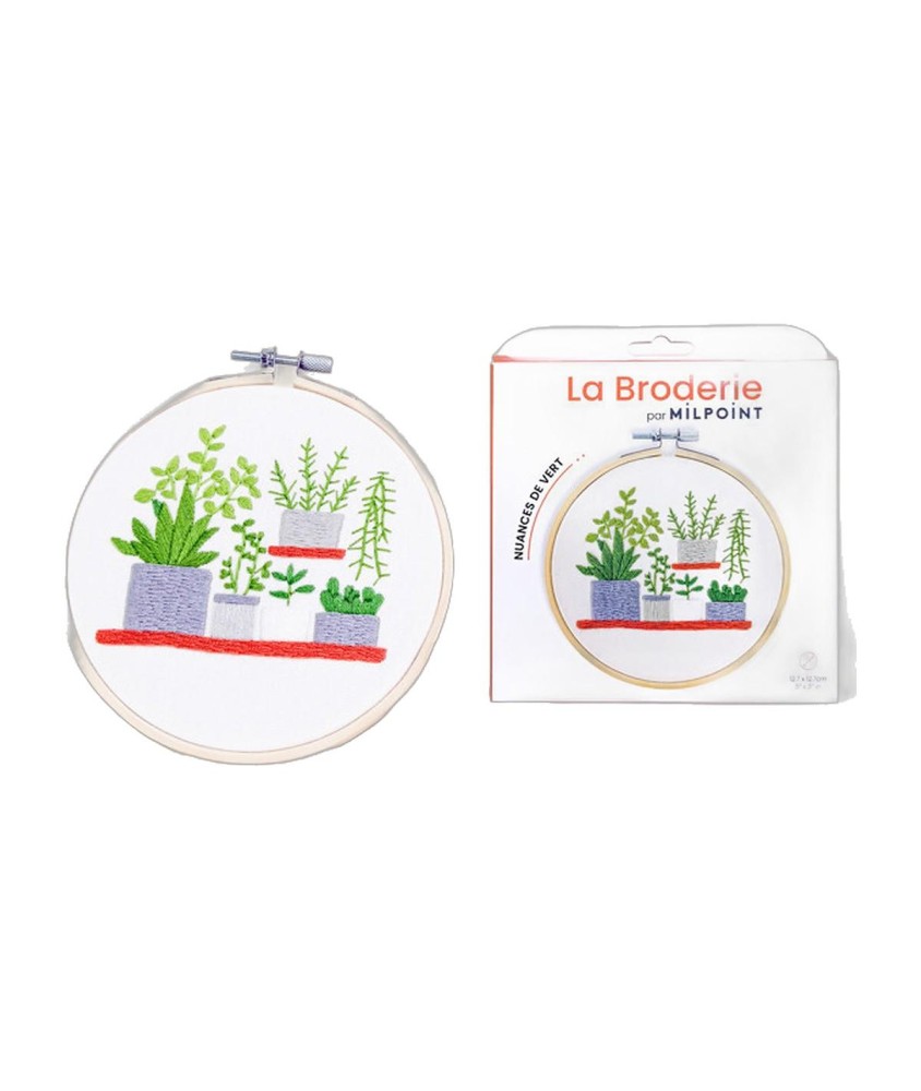 Kit broderie débutant Milpoint - Nuances de vert - présentation sur fond blanc