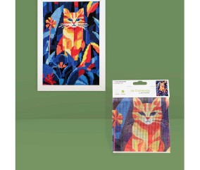 Kit canevas complet avec fils - Chat nocturne 20 x 30 cm - canevas brodé et sachet du kit