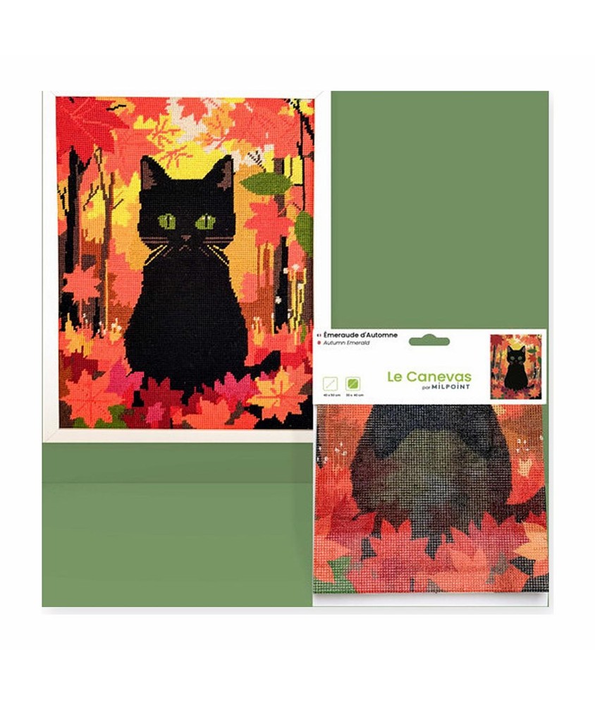Kit canevas complet avec fils - Émeraude d'automne 30 x 40 cm - canevas encadré sur fond blanc