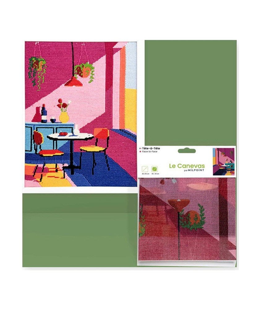 Kit canevas complet avec fils - Tête-à-tête 30 x 40 cm - canevas encadré sur fond blanc