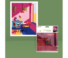Kit canevas complet avec fils - Tête-à-tête 30 x 40 cm - canevas brodé et sachet du kit