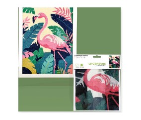 Kit canevas complet avec fils - Flamant tropical 30 x 40 cm - canevas encadré sur fond blanc