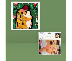 Kit canevas complet avec fils - Le baiser félin 30 x 30 cm - canevas brodé et sachet du kit