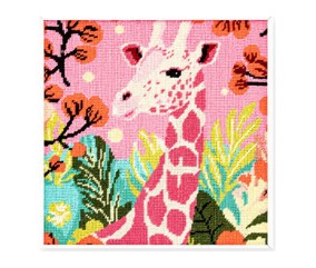 Kit canevas complet avec fils - Girafe pop 30 x 30 cm - canevas encadré sur fond blanc