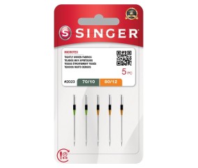 Aiguilles SINGER 2023 Microtex Assortiment 70/80 x5 - blister sur fond blanc