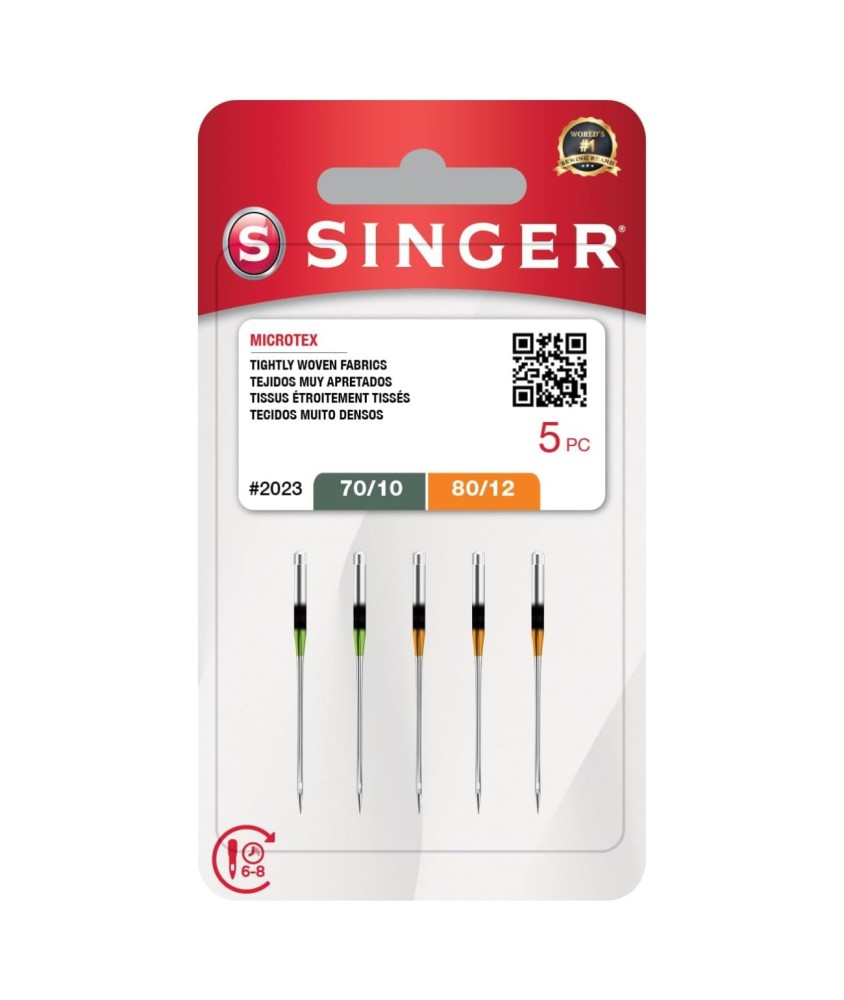 Aiguilles SINGER 2023 Microtex Assortiment 70/80 x5 - blister sur fond blanc